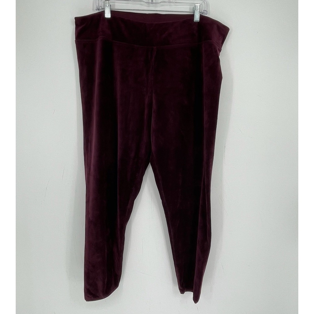 Cuddl Duds Women's Burgundy Double Plush Velour Stretch Lounge Leggings Size 2X